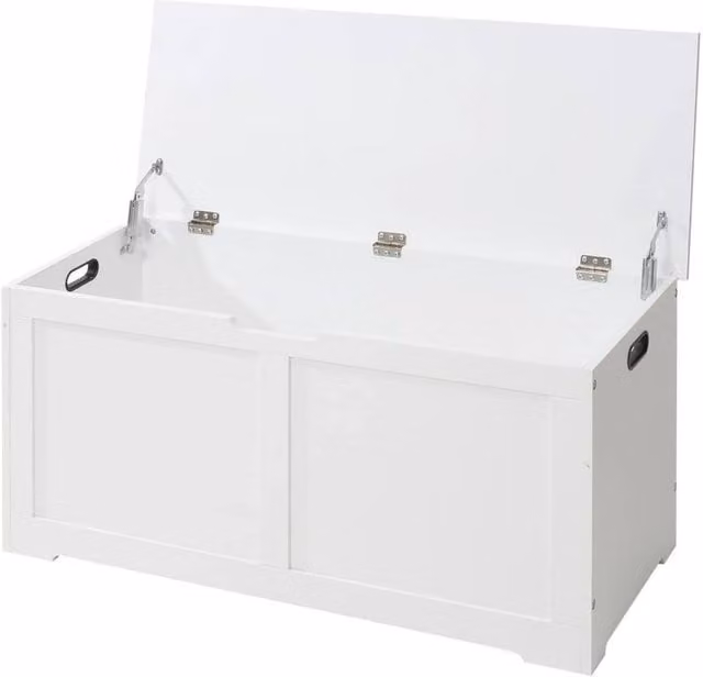 Kelvenix Children's Wooden Toy Box in White and Brown, W/D/H: 50.5 x 40 x 40 cm