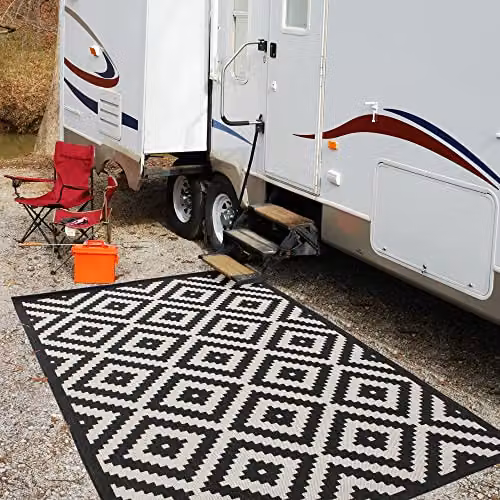 THE RUGS Diamond Geometric Outdoor and Indoor Area Rug, Black, W: 240 cm, D: 340 cm – 4