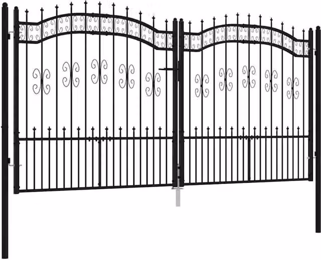 Berkfield Home Spear Top Fence Gate in Black Powder-coated Steel, W: 305 cm, H: 198 cm – 1