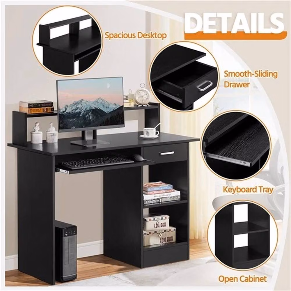 EONLION Black Modern Wood Computer Desk for Home Office, Width: 100 cm – 3