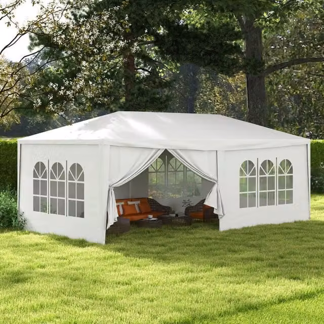 Outsunny White Outdoor Gazebo Party Tent, W: 6 m, D: 3 m