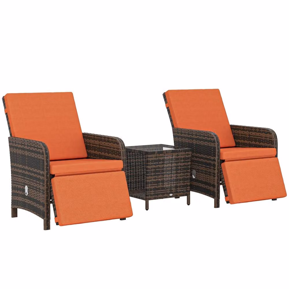 Wyld Haus Haridi 3 Piece Rattan Bistro Set in Mixed Brown with Orange Cushions – 2
