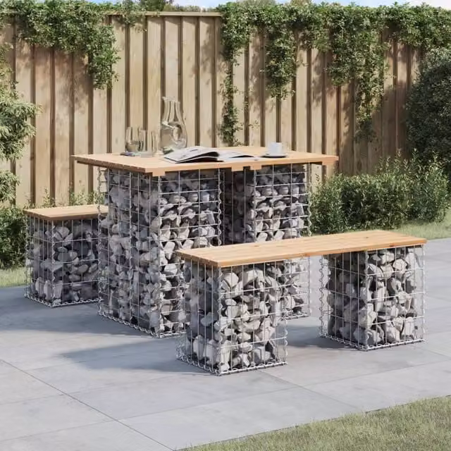Berkfield Home Gabion Design Garden Bench in Brown Solid Pine Wood, W/D/H: 100 x 70 x 72 cm – 1