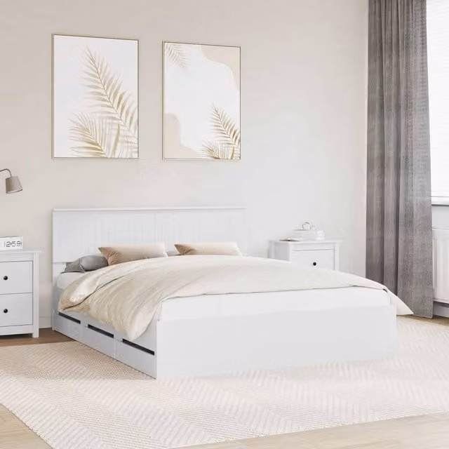 Berkfield Home Modern Bed Frame with Drawers in White, Engineered Wood, 160 x 200 cm