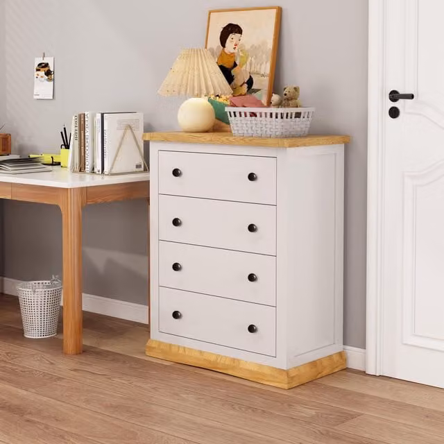 Cabinet Bits Trevi 4 Drawer Petite Chest of Drawers in White with Gold Brass Knobs – 1