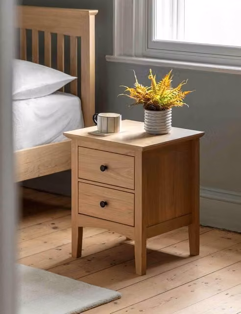 Gallery Home Rye Oak Bedside Table in Sand, Beige and Brown