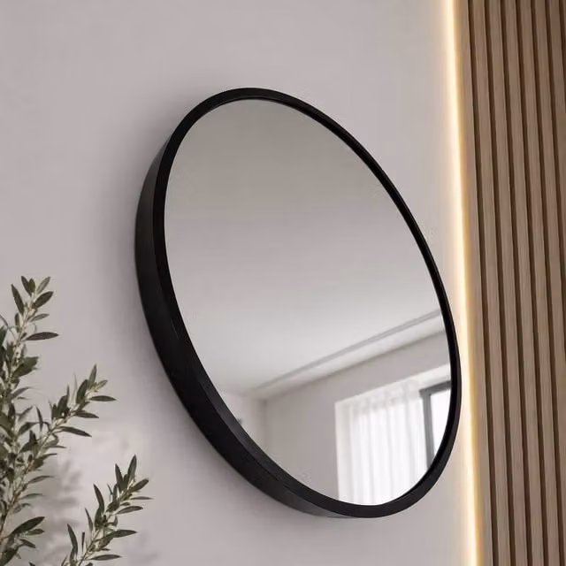 SPOT ON DEALZ Modern Round Black Framed Wall Mirror with LED Light, Diameter: 40 cm – 1