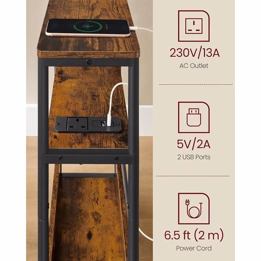 EONLION Brown Slim Side Table with Charging Station – 3