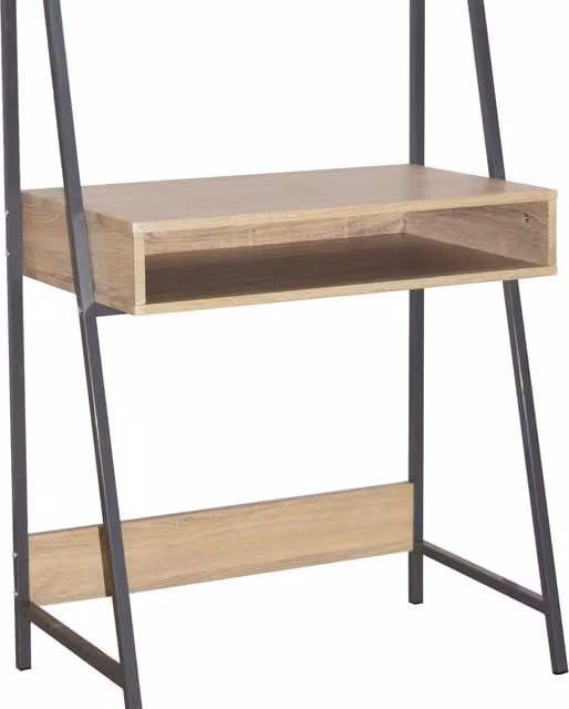Core Products Ltd Industrial Ladder Bookcase Computer Desk with Oak Effect and Grey Metal Frames
