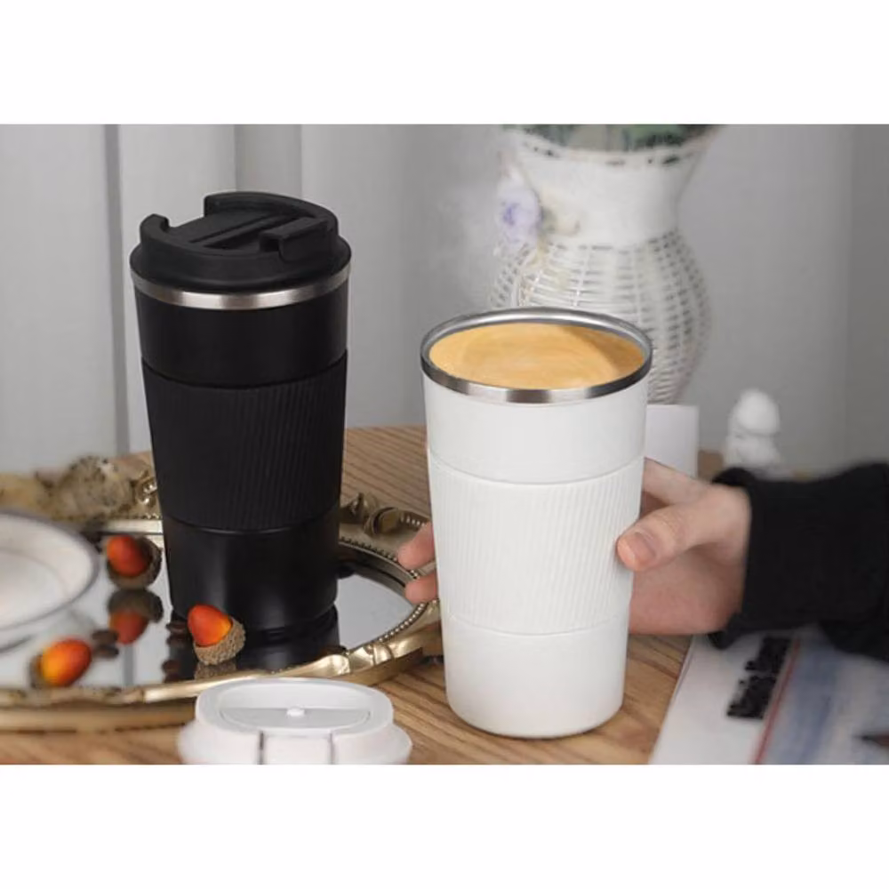 Lovii Elite Vacuum Insulated Stainless Steel Travel Mug with Lid, Black and White, 380 ml – 2
