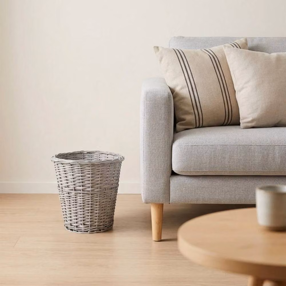 SPETLEK Grey Woven Wicker Rattan Waste Paper Basket Bin – 2