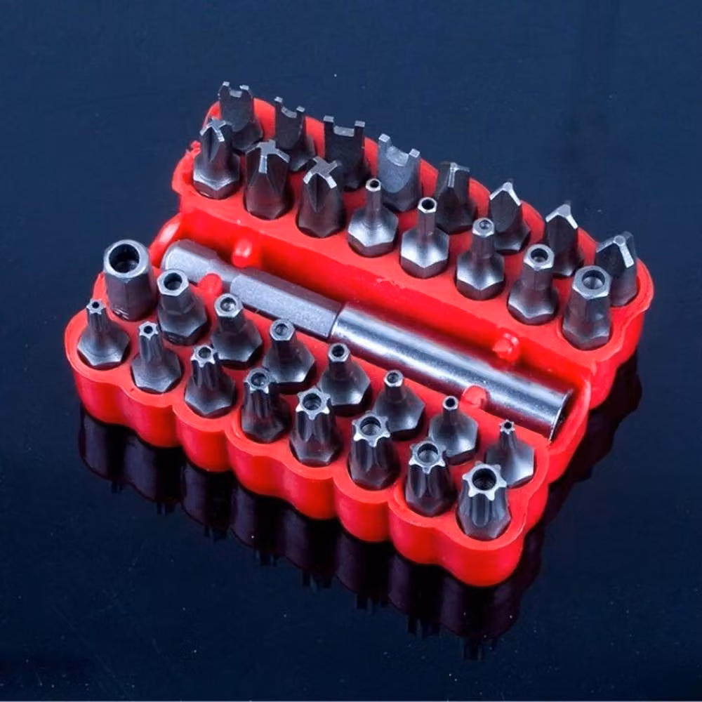 Vogrex 33-Piece Chrome Vanadium Screwdriver Bit Set with Tamperproof Hex Key Spanner and Torx Tri-Wing in Red – 2