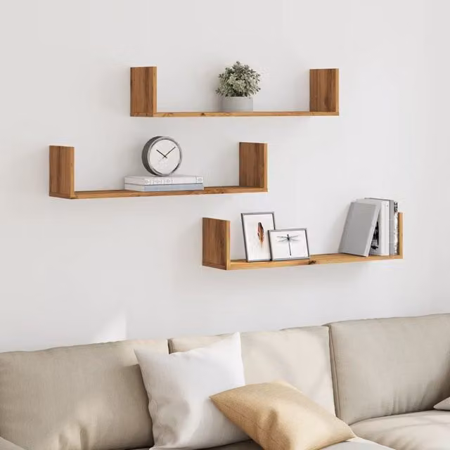 Berkfield Home Artisan Oak Wall Shelves, 3 Piece Set in Brown, W: 80 cm, D: 18 cm, H: 18 cm – 1