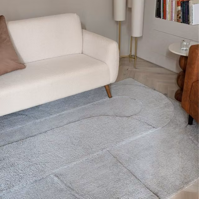 Furniturebox UK Rift Light Blue Carved Arches Geometric Rug, W: 230 cm, D: 160 cm
