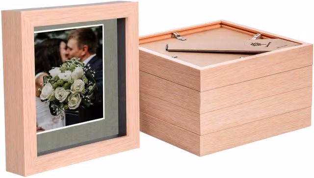 Nicola Spring Pack of 5 Single Square 3D Box Photo Frames in Light Brown and Grey, W/H: 15.24 x 15.24 cm with 10.16 x 10.16 cm Mount
