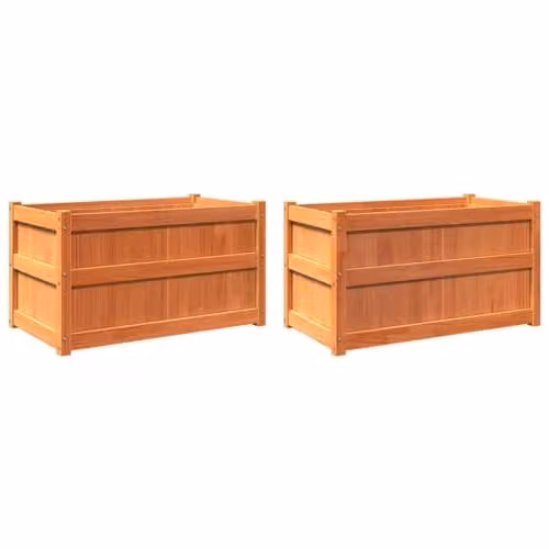 vidaXL Set of 2 Wax Brown Solid Wood Pine Garden Planter Tubs – 1
