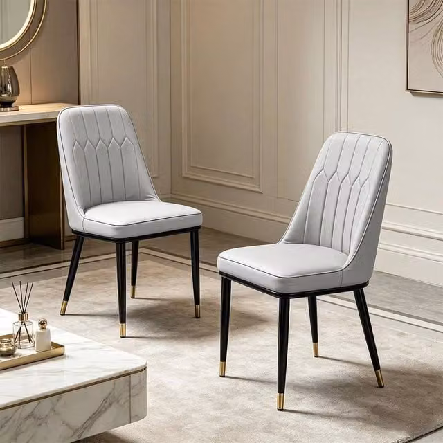 FORGEVIO Set of 2 Modern Grey PU Leather Padded Dining Chairs – 1