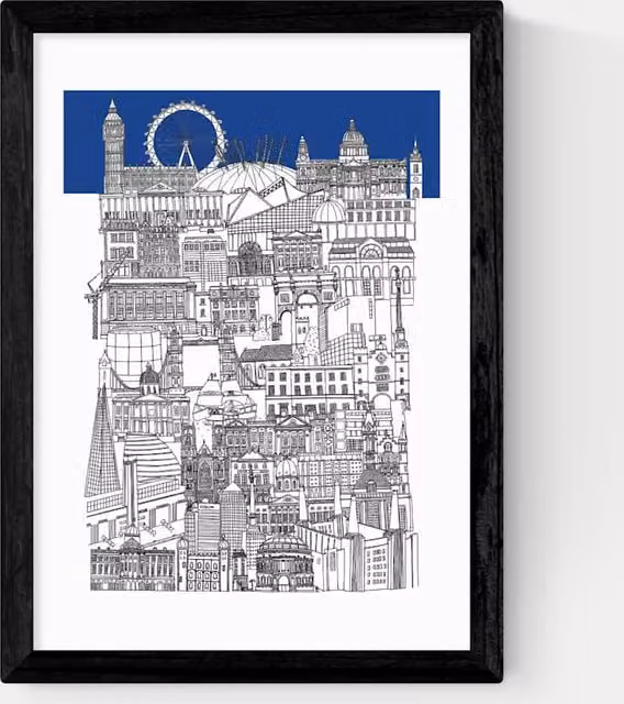 East End Prints London Blue Framed Graphic Art Print in Black