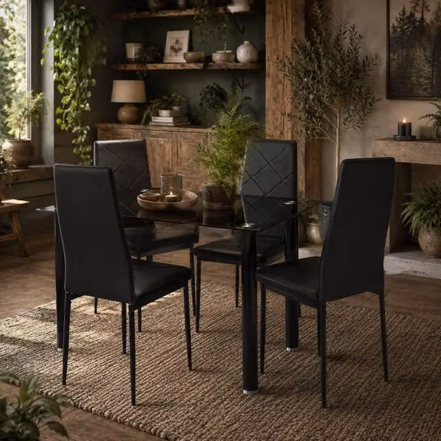 Wyld Haus Zinelalo 5 Piece Black Modern Dining Set with Glass Rectangular Table and 4 Chairs, W/D/H: 120 x 60 x 75 cm – 1