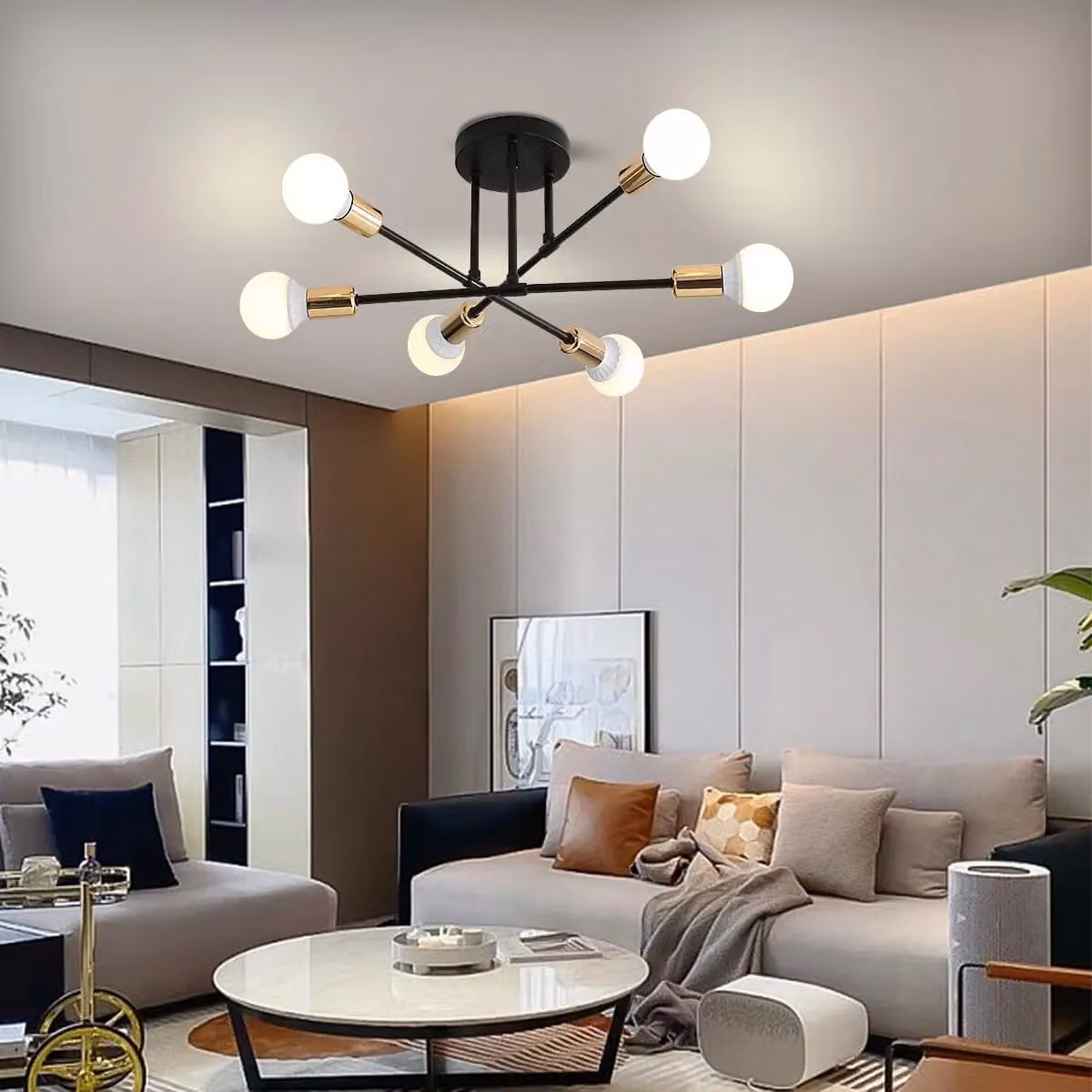 COMELY Industrial Vintage 6-Light Ceiling Light in Gold, Dia: 52 cm – 4