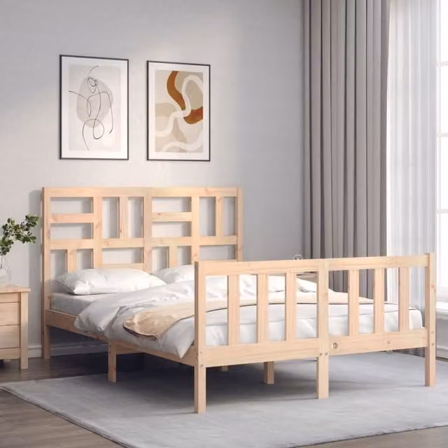 Berkfield Home Solid Wood Pine Bed Frame with Headboard in Brown, W: 140 cm, L: 200 cm