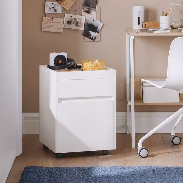 SoBuy Mobile Office File Cabinet with 2 Drawers and Castors, White