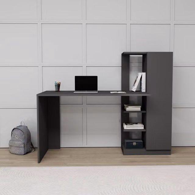 Destina Home Yagiz Computer Desk with Cabinet and Shelves in Grey, W: 120 cm, H: 73.8 cm, D: 55 cm