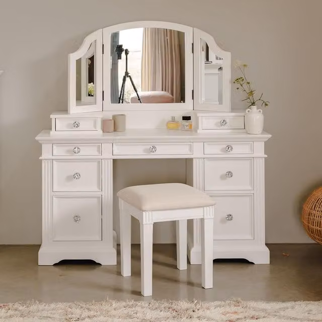 Gainsborough Classic Lacquered Dressing Table Set in White, W/D/H: 132.5 x 42.5 x 78.0 cm