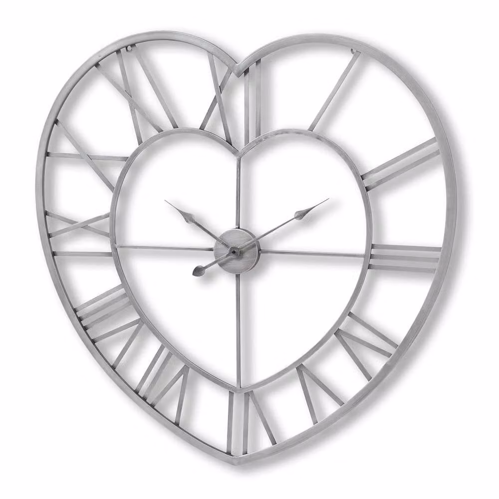 Wyld Haus Silver Heart Shaped Metal Open Frame Analog Wall Clock – 2