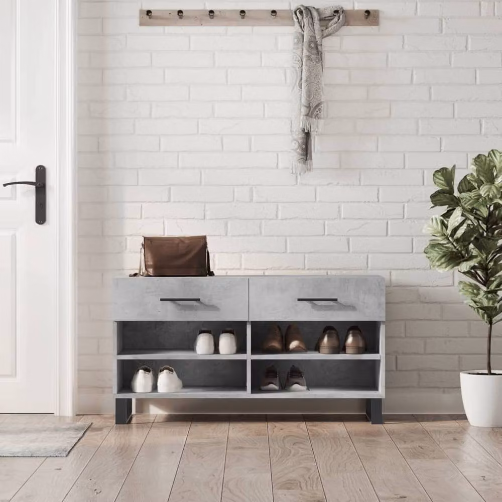 Berkfield Home Industrial Shoe Bench in Concrete Grey, W/D/H: 102 x 35 x 55 cm – 2