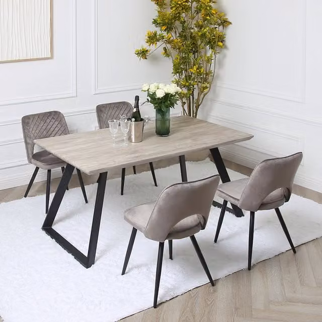 Home Garden Direct Dorchester Grey Modern Dining Set with Rectangular Table and 4 Chairs