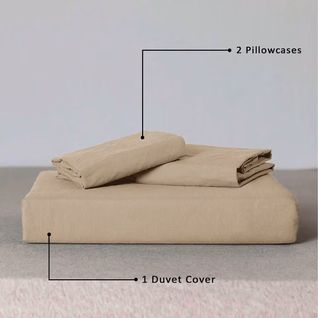 Cotton Passion Satin Stripe Microfibre Duvet Cover and Pillowcase Set in Beige and Brown, W/D/H: 140 x 200 cm and 50 x 70 cm