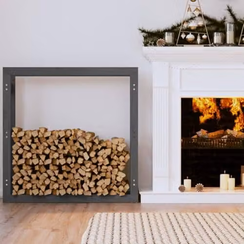 vidaXL Grey Solid Pine Wood Firewood Rack, W/D/H: 100 x 25 x 100 cm – 1