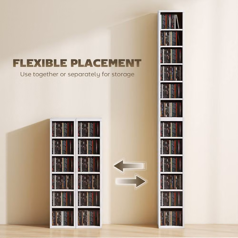 HOMCOM Set of 2 White Wall Mounted CD and DVD Storage Units with Adjustable Shelves – 4