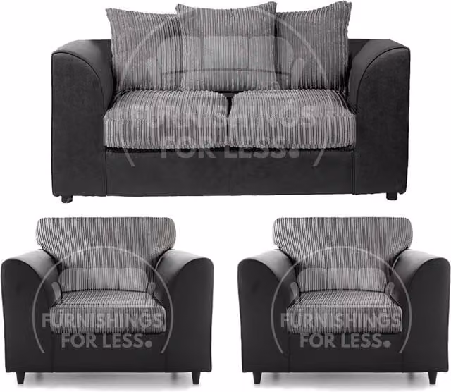 Furnishings For Less UK Luxor 3 Piece Fabric Sofa Suite in Grey with Scatter Back and Matching Design