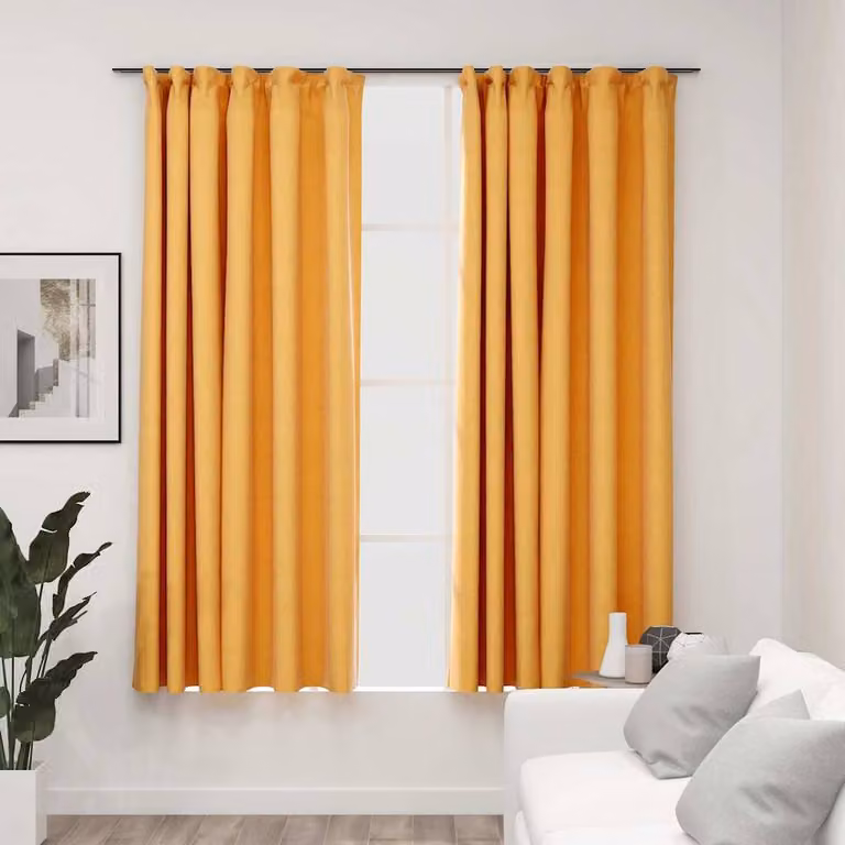 Berkfield Home Linen-Look Blackout Curtains with Hooks, 2 Pack, Yellow, W: 140 cm, H: 175 cm