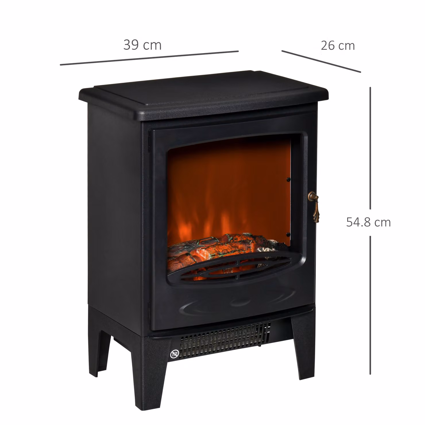 HOMCOM Electric Fireplace Stove with Realistic Flame Effect, Black, 1800W – 3