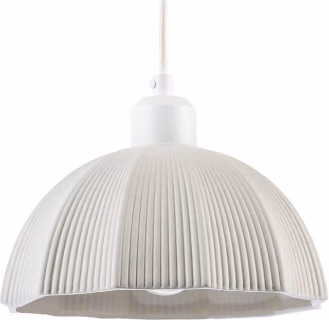 Happy Homewares White Ceramic Umbrella Pendant Light Shade with Etched Lines – 1