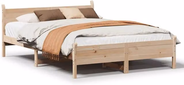 Berkfield Home Solid Wood Pine Bed Frame in Beige, W 140 cm x D 200 cm x H 72 cm – 1
