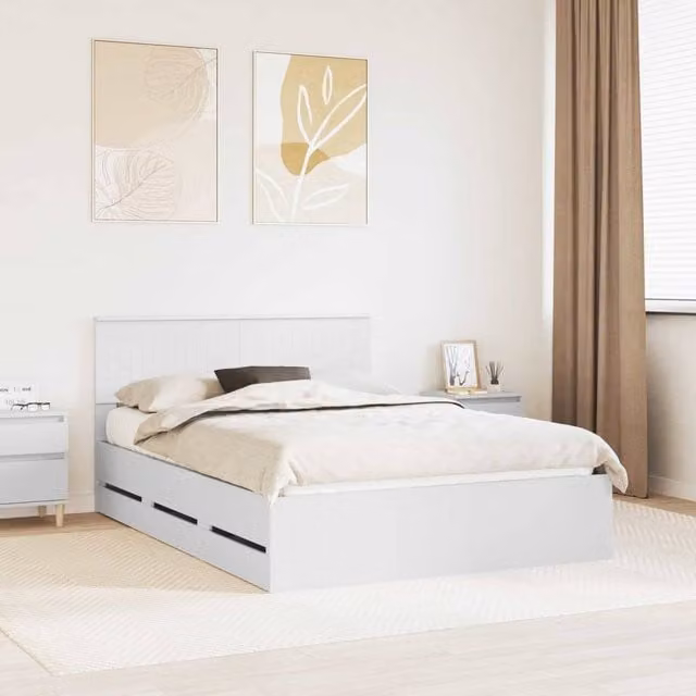 Berkfield Home Modern Bed Frame with Drawers in White, Engineered Wood, W/D/H: 140 x 190 cm