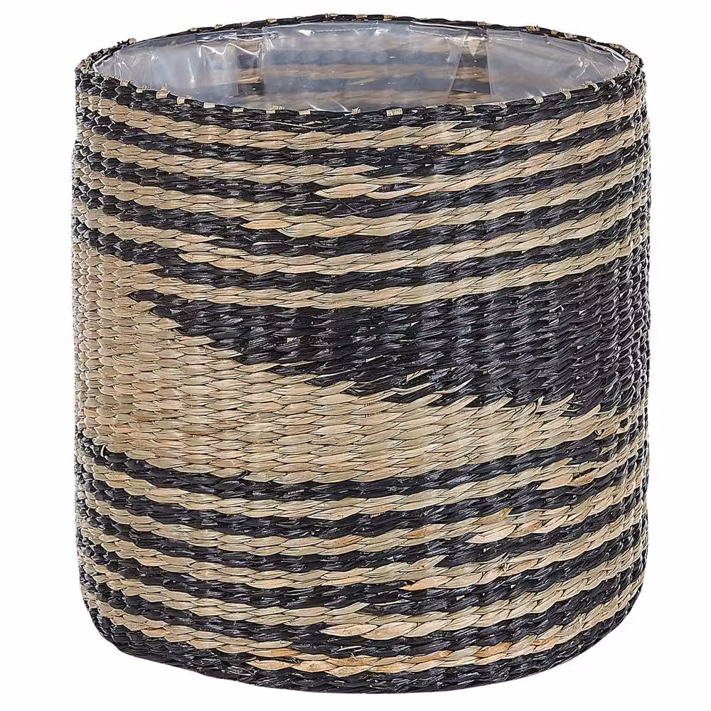 Wyld and Coco Boho Seagrass Plant Basket Set of 3, Handwoven Round Tabletop Planters in Beige and Sand – 4