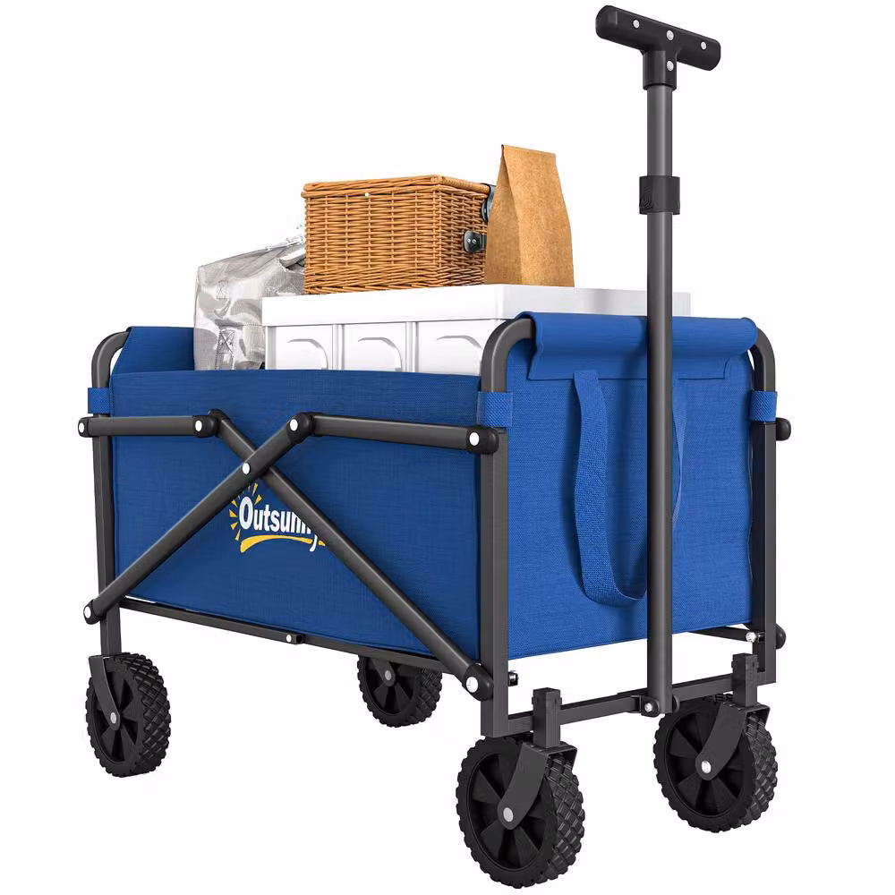 OUTSUNNY 62L Festival Trolley, Blue Heavy Duty Folding Cart with 60kg Capacity – 2