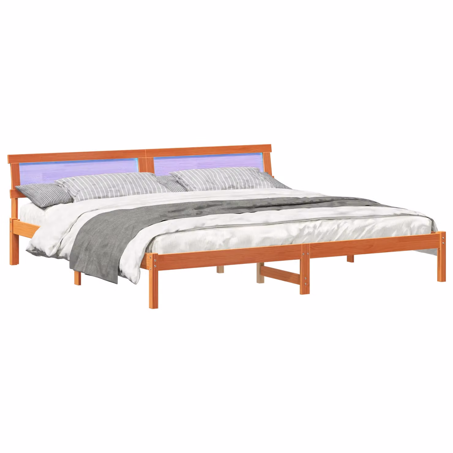 Berkfield Home Solid Pine Wood Bed with Headboard and LED Strip Lights, Wax Brown, W/D/H: 180 x 200 x 73 cm – 2