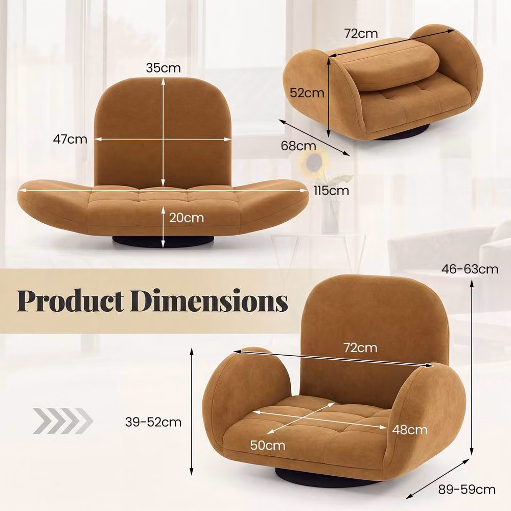 Costway Brown Swivel Floor Gaming Chair with 360 Degree Rotation and Folding Recliner Design – 2