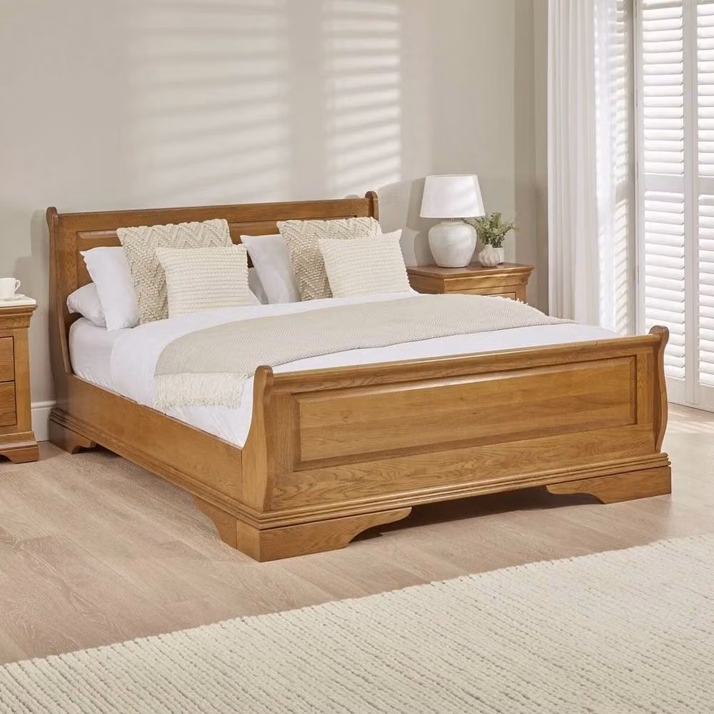 FORGEVIO King Size French Louis Sleigh Bed in Natural Solid Oak – 2