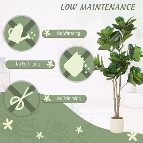 HOMCOM 180cm Artificial Fiddle Leaf Fig Tree in Green and White – 4