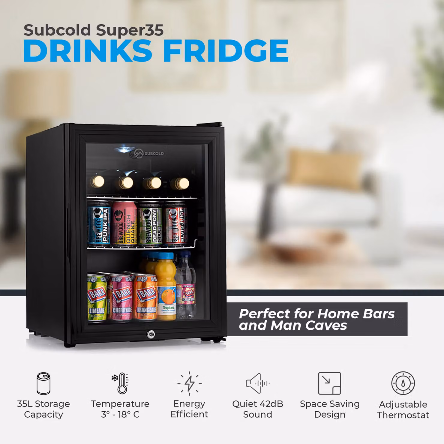 Subcold Super 35 LED Beer Fridge in Black with Compressor and Lockable Glass Door – 4