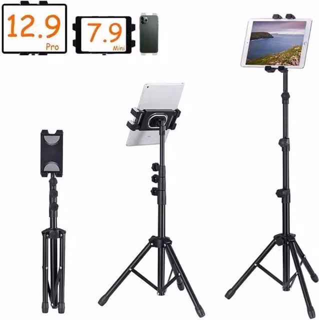 KORVIXA Heavy Duty Universal Floor Tablet Tripod Stand in Black – 1