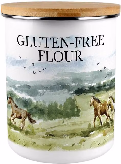 Purely Home Wild Horses Gluten-Free Flour Canister, 2.7 l Green and White Enamel Airtight Storage Container – 2