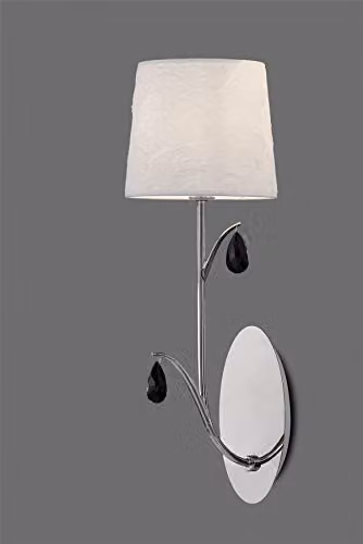 Mantra Iluminación Classic LED Wall Lamp in Polished Chrome with White Fabric Shade and Black Crystal Droplets – 2